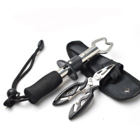 Fishing Gear Fish Lip Stainless Steel Scissors Scissors Fishing Grip Set Pliers Accessory Tool (Color: black)